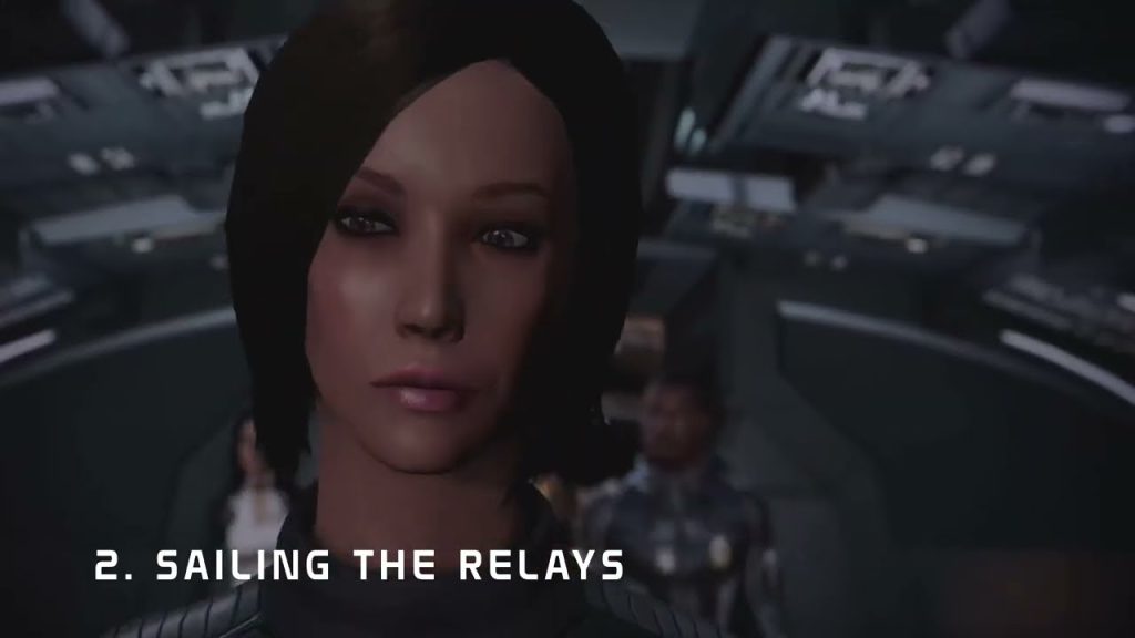 A woman on a starship bridge, with the track title Sailing the Relays