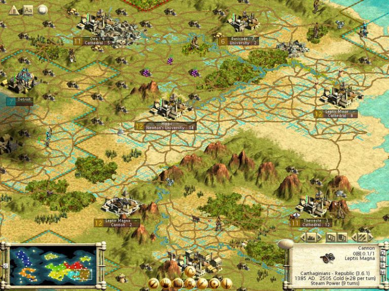 Cities and culture borders on the Civilization III map