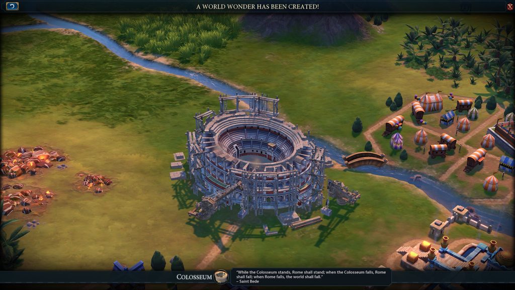 The Colosseum wonder being completed in Civilization VI