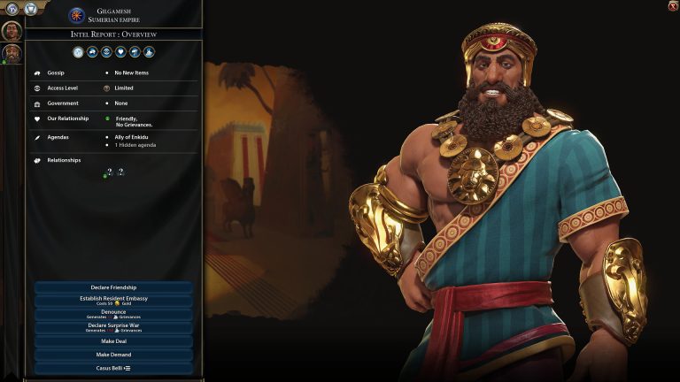 Gilgamesh leader screen in Civilization VI
