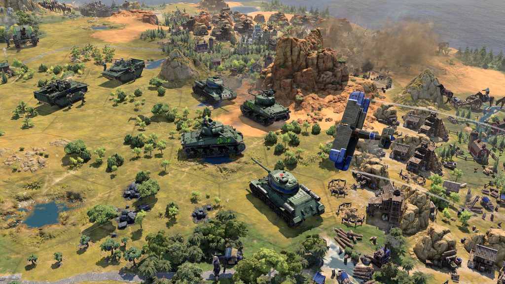 Tanks advancing in the Modern Age of Civilization VII