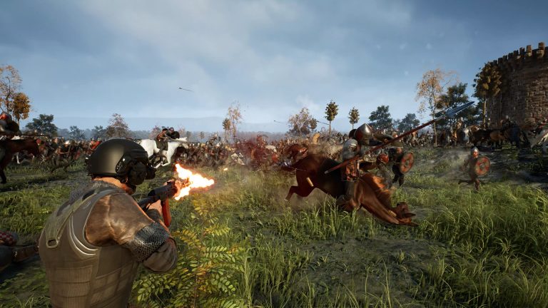 Kingmakers screenshot: modern weapons against a medieval army