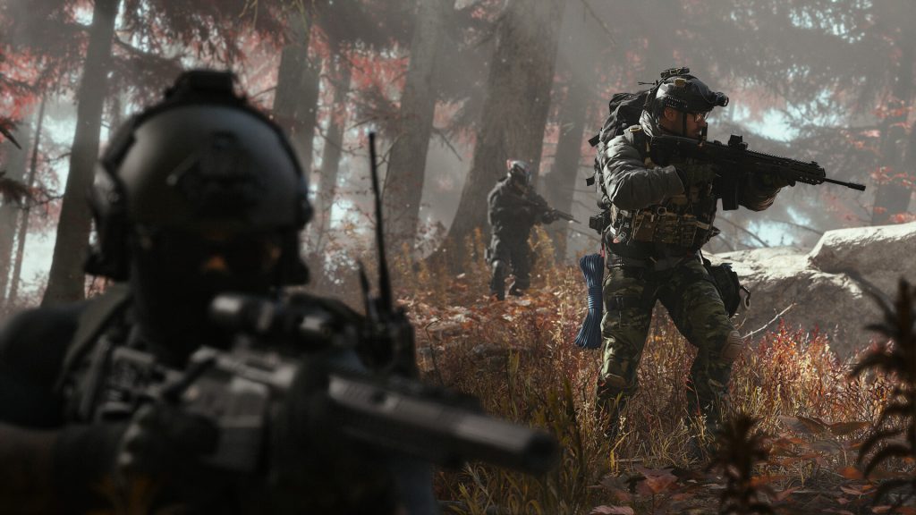 Operators move through a forest in Modern Warfare 4's Hajin