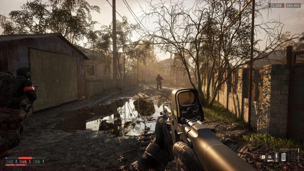 First-person view down a muddy village street in Wardogs