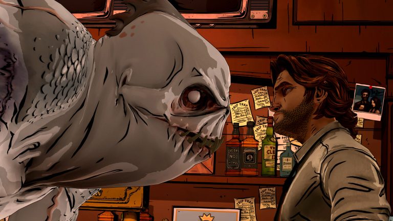 Bigby faces Grendel in the Trip Trap bar in The Wolf Among Us Remastered