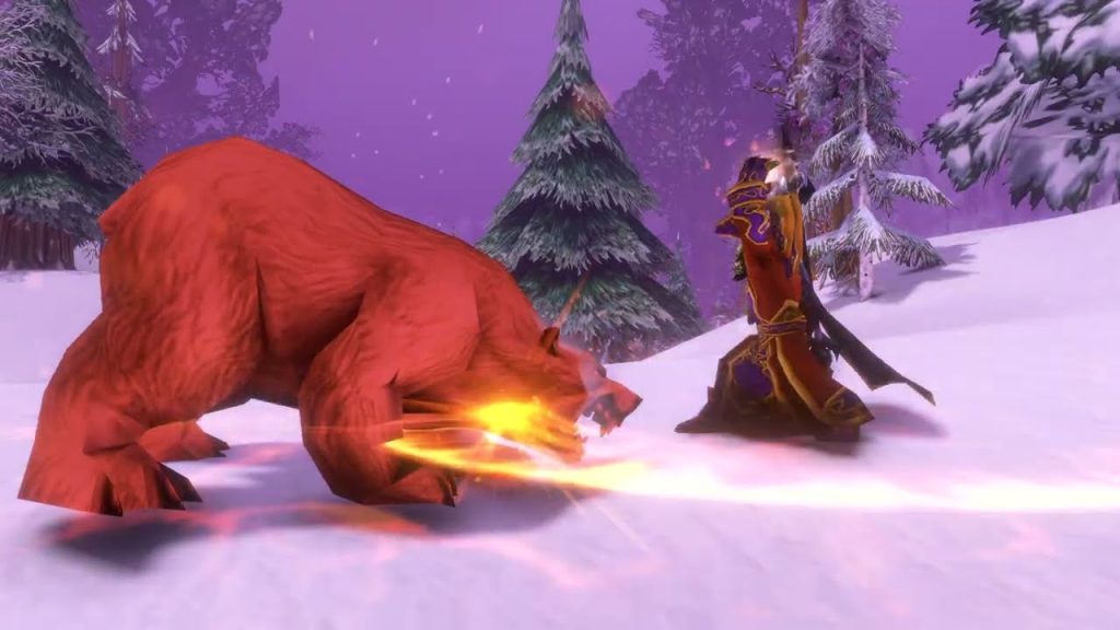 A druid in bear form fights in the snow in WoW: Forever