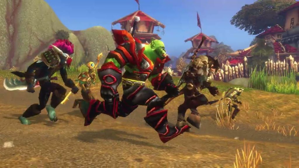 A Horde group runs through the Barrens in WoW: Forever gameplay