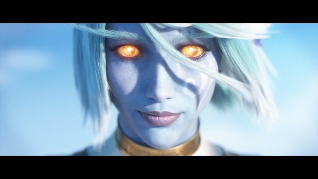 A Skyborne elf with glowing eyes in the WoW: Forever cinematic